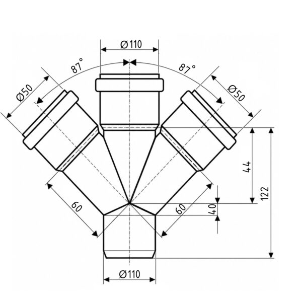 Хрестовина каналізаційна Ostendorf-OSMA HT-System PLUS d110/50/110/50×87° Хрестовина каналізаційна Ostendorf-OSMA HT-System PLUS d110/50/110/50×87°