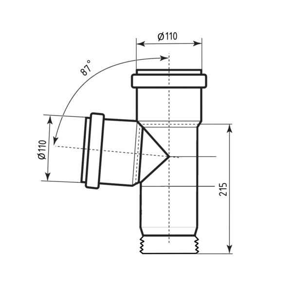 Трійник каналізаційний вставний Ostendorf-OSMA HT-System PLUS 110/110/87,5×87° Трійник каналізаційний вставний Ostendorf-OSMA HT-System PLUS 110/110/87,5×87°