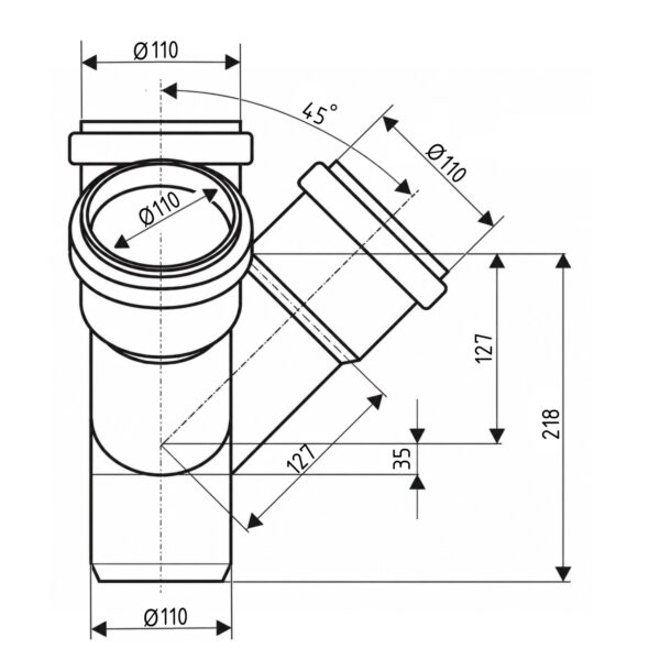 Хрестовина каналізаційна двоплощинна Ostendorf-OSMA HT-System PLUS d110/110/110/110×45° Хрестовина каналізаційна двоплощинна Ostendorf-OSMA HT-System PLUS d110/110/110/110×45°