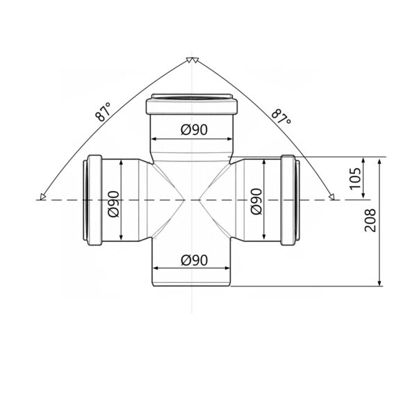 Хрестовина каналізаційна Ostendorf-OSMA HT-System PLUS d90/90/90/90×87° Хрестовина каналізаційна Ostendorf-OSMA HT-System PLUS d90/90/90/90×87°