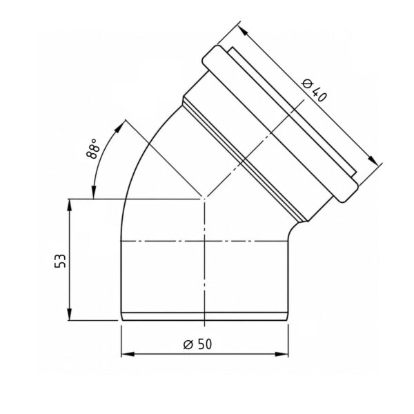 Коліно каналізаційне редукційне Ostendorf-OSMA HT-System PLUS d50/40×88° Коліно каналізаційне редукційне Ostendorf-OSMA HT-System PLUS d50/40×88°