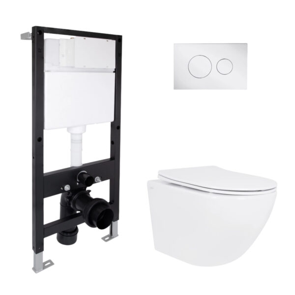 Готове рішення Qtap для ванної кімнати: підвісний унітаз Jay Rimless 485x360x320 + комплект інсталяції Standard (кругла клавіша Готове рішення Qtap для ванної кімнати: підвісний унітаз Jay Rimless 485x360x320 + комплект інсталяції Standard (кругла клавіша