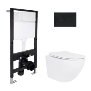 Готове рішення Qtap для ванної кімнати: підвісний унітаз Jay Rimless 485x360x320 + комплект інсталяції Standard (кругла клавіша Готове рішення Qtap для ванної кімнати: підвісний унітаз Jay Rimless 485x360x320 + комплект інсталяції Standard (кругла клавіша
