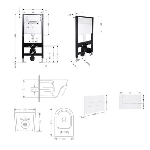 Готовое решение Qtap для ванной комнаты: подвесной унитаз Jay Rimless 485x360x320 + комплект инсталляции Standard (линейная клавиша Готове рішення Qtap для ванної кімнати: підвісний унітаз Jay Rimless 485x360x320 + комплект інсталяції Standard (лінійна клавіша