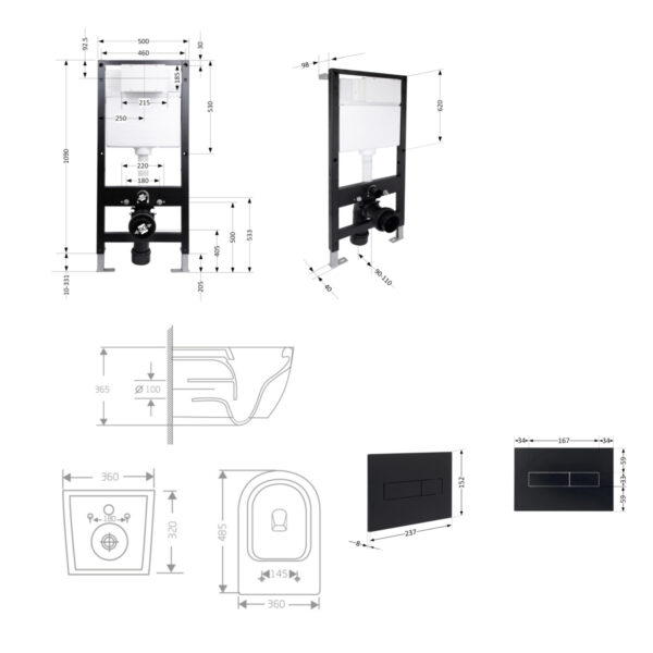 Готове рішення Qtap для ванної кімнати: підвісний унітаз Jay Rimless 485x360x320 + комплект інсталяції Standard (лінійна клавіша Готове рішення Qtap для ванної кімнати: підвісний унітаз Jay Rimless 485x360x320 + комплект інсталяції Standard (лінійна клавіша