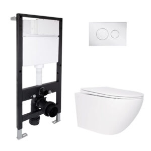Готове рішення Qtap для ванної кімнати: підвісний унітаз Jay Rimless 520x360x320 + комплект інсталяції Standard (кругла клавіша Готове рішення Qtap для ванної кімнати: підвісний унітаз Jay Rimless 520x360x320 + комплект інсталяції Standard (кругла клавіша