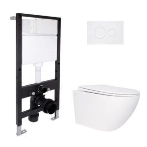 Готове рішення Qtap для ванної кімнати: підвісний унітаз Jay Rimless 520x360x320 + комплект інсталяції Standard (кругла клавіша Готове рішення Qtap для ванної кімнати: підвісний унітаз Jay Rimless 520x360x320 + комплект інсталяції Standard (кругла клавіша