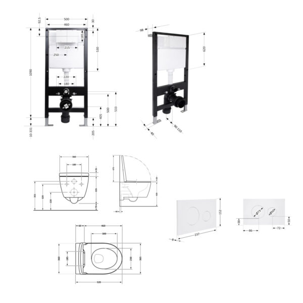 Готовое решение Qtap для ванной комнаты: подвесной унитаз Jay Rimless 520x360x320 + комплект инсталляции Standard (круглая клавиша Готове рішення Qtap для ванної кімнати: підвісний унітаз Jay Rimless 520x360x320 + комплект інсталяції Standard (кругла клавіша