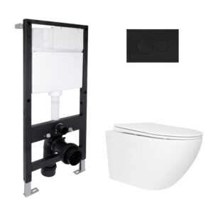 Готове рішення Qtap для ванної кімнати: підвісний унітаз Jay Rimless 520x360x320 + комплект інсталяції Standard (кругла клавіша Готове рішення Qtap для ванної кімнати: підвісний унітаз Jay Rimless 520x360x320 + комплект інсталяції Standard (кругла клавіша