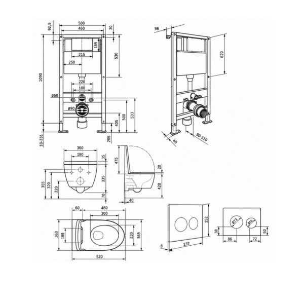 Готове рішення Qtap для ванної кімнати: підвісний унітаз Jay Rimless 520x360x320 + комплект інсталяції Standard (кругла клавіша