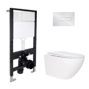 Готове рішення Qtap для ванної кімнати: підвісний унітаз Jay Rimless 520x360x320 + комплект інсталяції Standard (лінійна клавіша Готове рішення Qtap для ванної кімнати: підвісний унітаз Jay Rimless 520x360x320 + комплект інсталяції Standard (лінійна клавіша