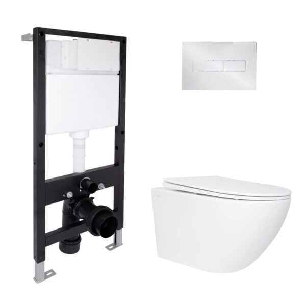 Готовое решение Qtap для ванной комнаты: подвесной унитаз Jay Rimless 520x360x320 + комплект инсталляции Standard (линейная клавиша Готове рішення Qtap для ванної кімнати: підвісний унітаз Jay Rimless 520x360x320 + комплект інсталяції Standard (лінійна клавіша