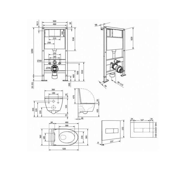Готовое решение Qtap для ванной комнаты: подвесной унитаз Jay Rimless 520x360x320 + комплект инсталляции Standard (линейная клавиша Готове рішення Qtap для ванної кімнати: підвісний унітаз Jay Rimless 520x360x320 + комплект інсталяції Standard (лінійна клавіша