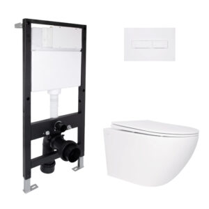 Готове рішення Qtap для ванної кімнати: підвісний унітаз Jay Rimless 520x360x320 + комплект інсталяції Standard (лінійна клавіша Готове рішення Qtap для ванної кімнати: підвісний унітаз Jay Rimless 520x360x320 + комплект інсталяції Standard (лінійна клавіша