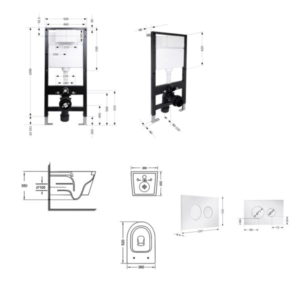 Готовое решение Qtap для ванной комнаты: подвесной унитаз Jay Ultra Quiet 520x360x320 + комплект установки Standard (круглая Готове рішення Qtap для ванної кімнати: підвісний унітаз Jay Ultra Quiet 520x360x320 + комплект інсталяції Standard (кругла