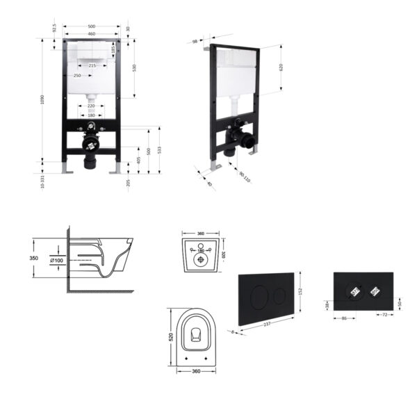 Готове рішення Qtap для ванної кімнати: підвісний унітаз Jay Ultra Quiet 520x360x320 + комплект інсталяції Standard (кругла Готове рішення Qtap для ванної кімнати: підвісний унітаз Jay Ultra Quiet 520x360x320 + комплект інсталяції Standard (кругла
