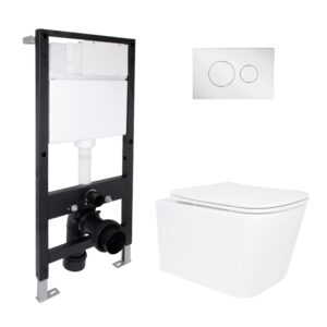 Готове рішення Qtap для ванної кімнати: підвісний унітаз Crow Rimless 485x340x330 + комплект інсталяції Standard (кругла клавіша Готове рішення Qtap для ванної кімнати: підвісний унітаз Crow Rimless 485x340x330 + комплект інсталяції Standard (кругла клавіша