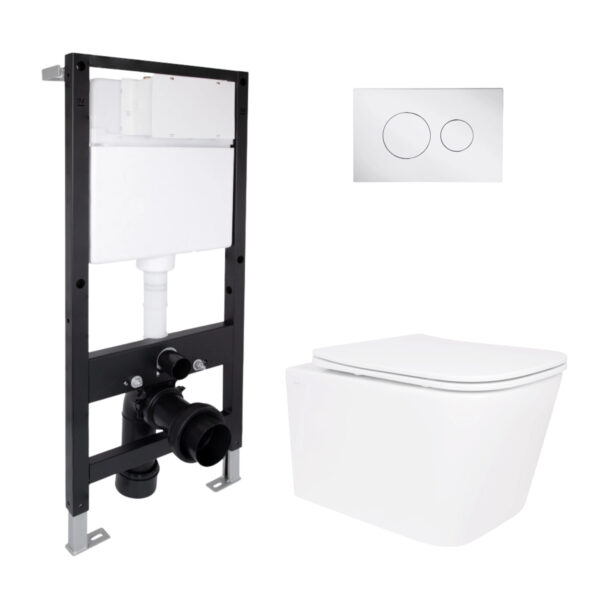 Готове рішення Qtap для ванної кімнати: підвісний унітаз Crow Rimless 485x340x330 + комплект інсталяції Standard (кругла клавіша Готове рішення Qtap для ванної кімнати: підвісний унітаз Crow Rimless 485x340x330 + комплект інсталяції Standard (кругла клавіша