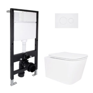 Готове рішення Qtap для ванної кімнати: підвісний унітаз Crow Rimless 485x340x330 + комплект інсталяції Standard (кругла клавіша Готове рішення Qtap для ванної кімнати: підвісний унітаз Crow Rimless 485x340x330 + комплект інсталяції Standard (кругла клавіша