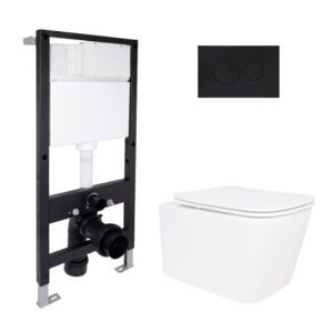 Готове рішення Qtap для ванної кімнати: підвісний унітаз Crow Rimless 485x340x330 + комплект інсталяції Standard (кругла клавіша Готове рішення Qtap для ванної кімнати: підвісний унітаз Crow Rimless 485x340x330 + комплект інсталяції Standard (кругла клавіша