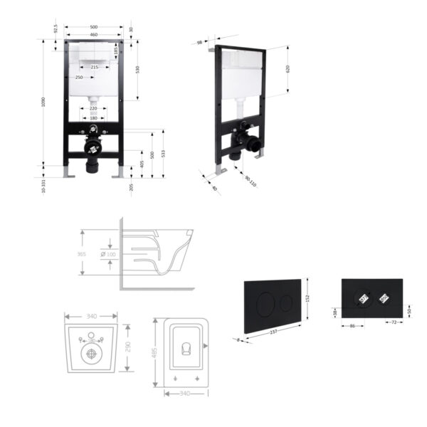Готове рішення Qtap для ванної кімнати: підвісний унітаз Crow Rimless 485x340x330 + комплект інсталяції Standard (кругла клавіша Готове рішення Qtap для ванної кімнати: підвісний унітаз Crow Rimless 485x340x330 + комплект інсталяції Standard (кругла клавіша