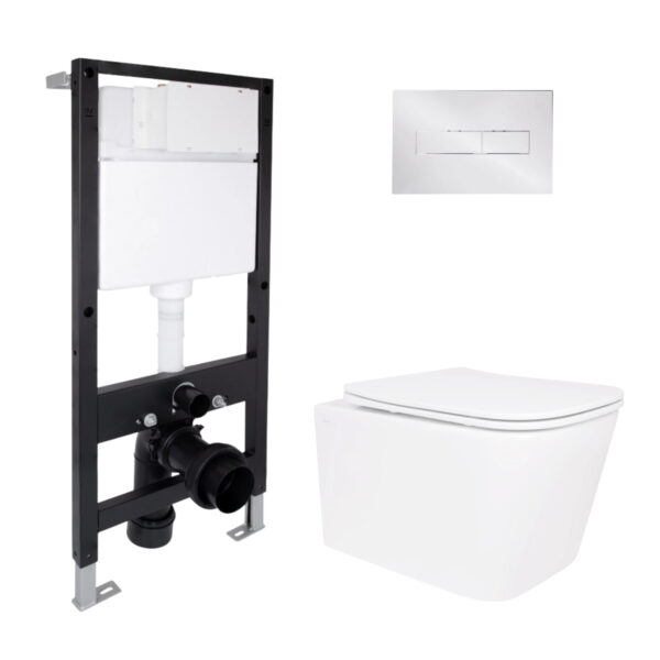 Готове рішення Qtap для ванної кімнати: підвісний унітаз Crow Rimless 485x340x330 + комплект інсталяції Standard (лінійна клавіша Готове рішення Qtap для ванної кімнати: підвісний унітаз Crow Rimless 485x340x330 + комплект інсталяції Standard (лінійна клавіша