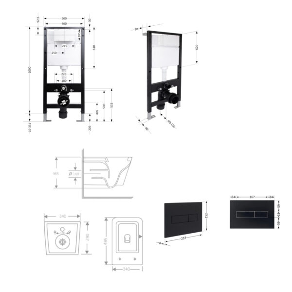 Готове рішення Qtap для ванної кімнати: підвісний унітаз Crow Rimless 485x340x330 + комплект інсталяції Standard (лінійна клавіша Готове рішення Qtap для ванної кімнати: підвісний унітаз Crow Rimless 485x340x330 + комплект інсталяції Standard (лінійна клавіша