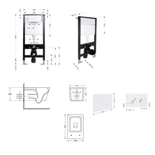 Готове рішення Qtap для ванної кімнати: підвісний унітаз Crow Ultra Quiet 520x360x290 + комплект інсталяції Standard (кругла Готове рішення Qtap для ванної кімнати: підвісний унітаз Crow Ultra Quiet 520x360x290 + комплект інсталяції Standard (кругла