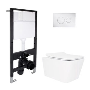 Готове рішення Qtap для ванної кімнати: підвісний унітаз Crow Rimless 520x360x290 + комплект інсталяції Standard (кругла клавіша Готове рішення Qtap для ванної кімнати: підвісний унітаз Crow Rimless 520x360x290 + комплект інсталяції Standard (кругла клавіша