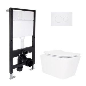 Готове рішення Qtap для ванної кімнати: підвісний унітаз Crow Rimless 520x360x290 + комплект інсталяції Standard (кругла клавіша Готове рішення Qtap для ванної кімнати: підвісний унітаз Crow Rimless 520x360x290 + комплект інсталяції Standard (кругла клавіша