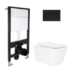 Готове рішення Qtap для ванної кімнати: підвісний унітаз Crow Rimless 520x360x290 + комплект інсталяції Standard (кругла клавіша Готове рішення Qtap для ванної кімнати: підвісний унітаз Crow Rimless 520x360x290 + комплект інсталяції Standard (кругла клавіша