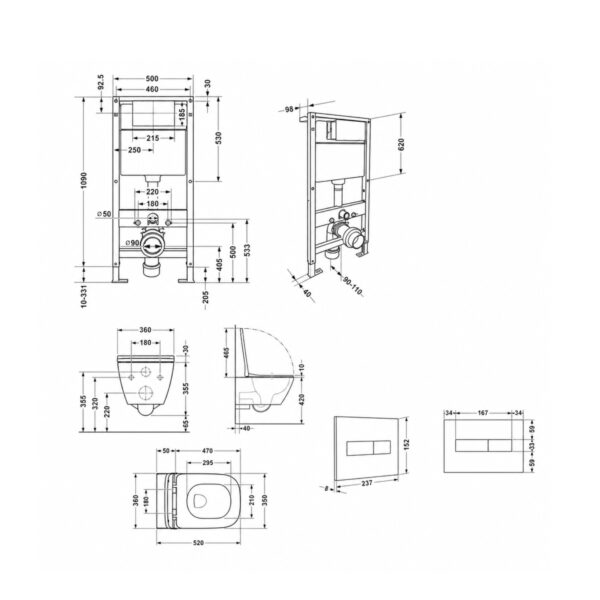 Готове рішення Qtap для ванної кімнати: підвісний унітаз Crow Rimless 520x360x290 + комплект інсталяції Standard (лінійна клавіша Готове рішення Qtap для ванної кімнати: підвісний унітаз Crow Rimless 520x360x290 + комплект інсталяції Standard (лінійна клавіша