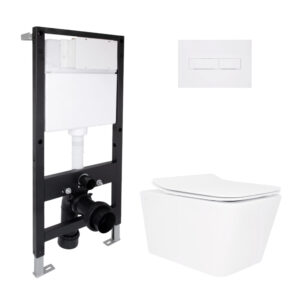 Готове рішення Qtap для ванної кімнати: підвісний унітаз Crow Rimless 520x360x290 + комплект інсталяції Standard (лінійна клавіша Готове рішення Qtap для ванної кімнати: підвісний унітаз Crow Rimless 520x360x290 + комплект інсталяції Standard (лінійна клавіша