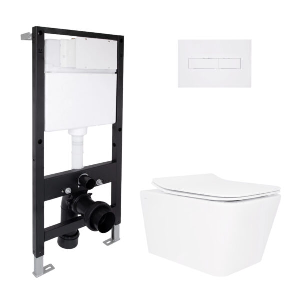 Готове рішення Qtap для ванної кімнати: підвісний унітаз Crow Rimless 520x360x290 + комплект інсталяції Standard (лінійна клавіша Готове рішення Qtap для ванної кімнати: підвісний унітаз Crow Rimless 520x360x290 + комплект інсталяції Standard (лінійна клавіша