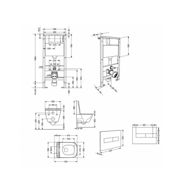 Готове рішення Qtap для ванної кімнати: підвісний унітаз Crow Rimless 520x360x290 + комплект інсталяції Standard (лінійна клавіша Готове рішення Qtap для ванної кімнати: підвісний унітаз Crow Rimless 520x360x290 + комплект інсталяції Standard (лінійна клавіша