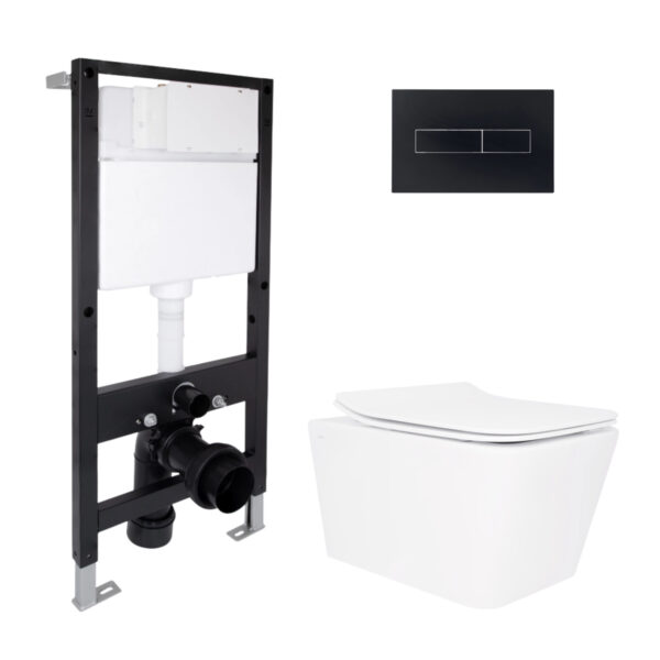 Готове рішення Qtap для ванної кімнати: підвісний унітаз Crow Rimless 520x360x290 + комплект інсталяції Standard (лінійна клавіша Готове рішення Qtap для ванної кімнати: підвісний унітаз Crow Rimless 520x360x290 + комплект інсталяції Standard (лінійна клавіша
