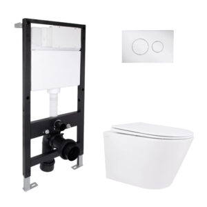 Готовое решение Qtap для ванной комнаты: подвесной унитаз Swan Rimless 520x360x320 + комплект инсталляции Standard (круглая клавиша Готове рішення Qtap для ванної кімнати: підвісний унітаз Swan Rimless 520x360x320 + комплект інсталяції Standard (кругла клавіша