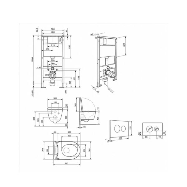 Готове рішення Qtap для ванної кімнати: підвісний унітаз Swan Rimless 520x360x320 + комплект інсталяції Standard (кругла клавіша Готове рішення Qtap для ванної кімнати: підвісний унітаз Swan Rimless 520x360x320 + комплект інсталяції Standard (кругла клавіша