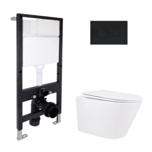 Готовое решение Qtap для ванной комнаты: подвесной унитаз Swan Rimless 520x360x320 + комплект инсталляции Standard (круглая клавиша Готове рішення Qtap для ванної кімнати: підвісний унітаз Swan Rimless 520x360x320 + комплект інсталяції Standard (кругла клавіша