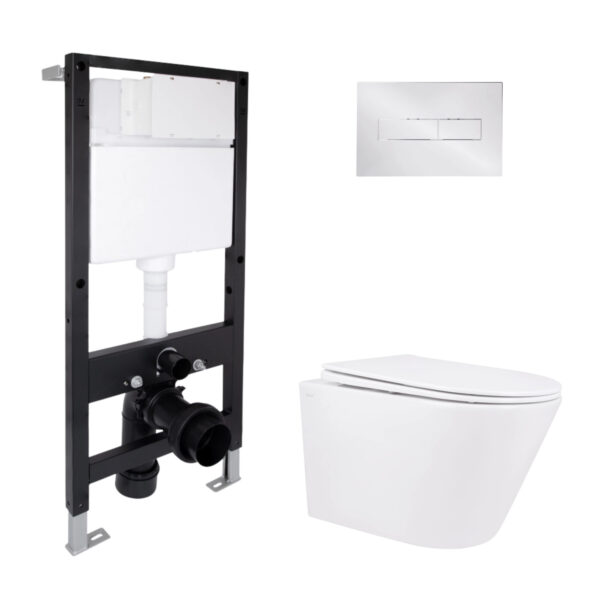 Готове рішення Qtap для ванної кімнати: підвісний унітаз Swan Rimless 520x360x320 + комплект інсталяції Standard (лінійна клавіша Готове рішення Qtap для ванної кімнати: підвісний унітаз Swan Rimless 520x360x320 + комплект інсталяції Standard (лінійна клавіша