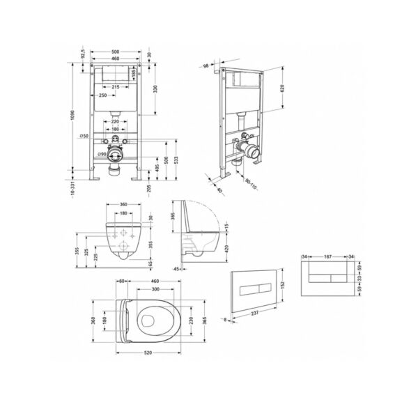 Готове рішення Qtap для ванної кімнати: підвісний унітаз Swan Rimless 520x360x320 + комплект інсталяції Standard (лінійна клавіша Готове рішення Qtap для ванної кімнати: підвісний унітаз Swan Rimless 520x360x320 + комплект інсталяції Standard (лінійна клавіша