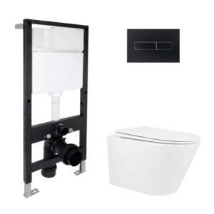 Готовое решение Qtap для ванной комнаты: подвесной унитаз Swan Rimless 520x360x320 + комплект инсталляции Standard (линейная клавиша Готове рішення Qtap для ванної кімнати: підвісний унітаз Swan Rimless 520x360x320 + комплект інсталяції Standard (лінійна клавіша