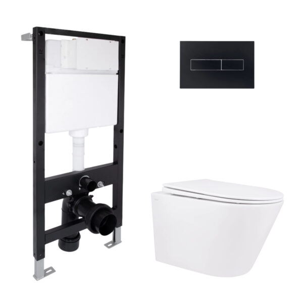 Готовое решение Qtap для ванной комнаты: подвесной унитаз Swan Rimless 520x360x320 + комплект инсталляции Standard (линейная клавиша Готове рішення Qtap для ванної кімнати: підвісний унітаз Swan Rimless 520x360x320 + комплект інсталяції Standard (лінійна клавіша