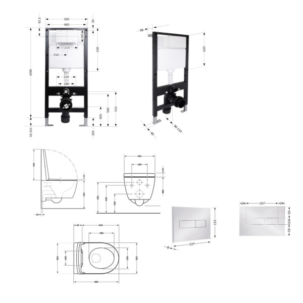 Готовое решение Qtap для ванной комнаты: подвесной унитаз Taurus Ultra Quiet 485x360x350 + комплект инсталляции Standard (линейная Готове рішення Qtap для ванної кімнати: підвісний унітаз Taurus Ultra Quiet 485x360x350 + комплект інсталяції Standard (лінійна