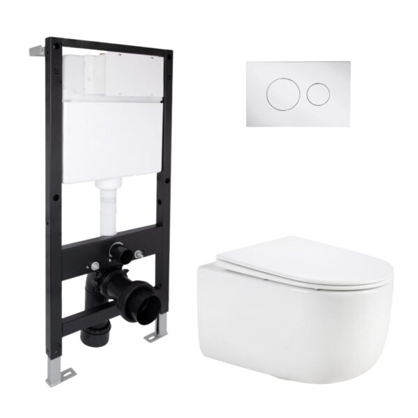 Готовое решение Qtap для ванной комнаты: подвесной унитаз Taurus Ultra Quiet 515x360x350 + комплект установки Standard (круглая Готове рішення Qtap для ванної кімнати: підвісний унітаз Taurus Ultra Quiet 515x360x350 + комплект інсталяції Standard (кругла