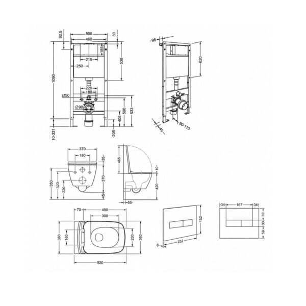Готовое решение Qtap для ванной комнаты: подвесной унитаз Robin ML Ultra Quiet 520x365x365 + комплект инсталляции Standard (линейная Готове рішення Qtap для ванної кімнати: підвісний унітаз Robin ML Ultra Quiet 520x365x365 + комплект інсталяції Standard (лінійна