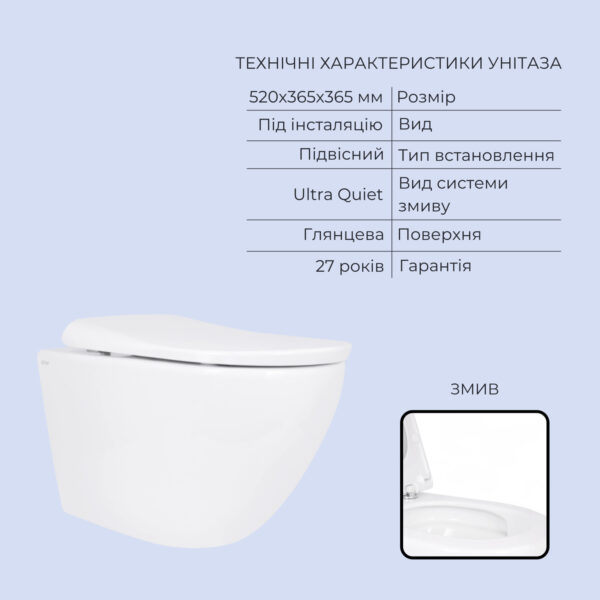 Готовое решение Qtap для ванной комнаты: подвесной унитаз Robin ML Ultra Quiet 520x365x365 + комплект инсталляции Standard (линейная Готове рішення Qtap для ванної кімнати: підвісний унітаз Robin ML Ultra Quiet 520x365x365 + комплект інсталяції Standard (лінійна
