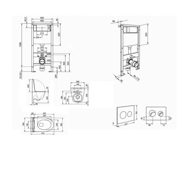 Готовое решение Qtap для ванной комнаты: подвесной унитаз Taurus Ultra Quiet 515x360x350 + комплект установки Standard (круглая Готове рішення Qtap для ванної кімнати: підвісний унітаз Taurus Ultra Quiet 515x360x350 + комплект інсталяції Standard (кругла