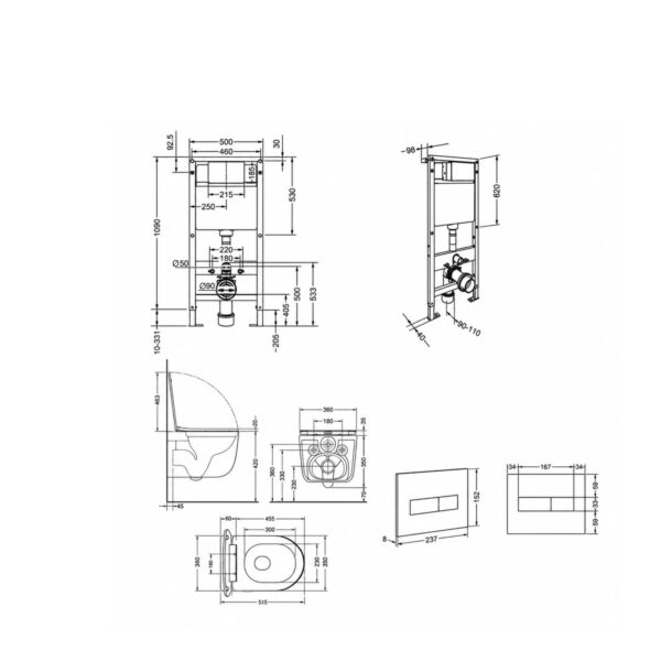Готовое решение Qtap для ванной комнаты: подвесной унитаз Taurus Ultra Quiet 515x360x350 + комплект инсталляции Standard (линейная Готове рішення Qtap для ванної кімнати: підвісний унітаз Taurus Ultra Quiet 515x360x350 + комплект інсталяції Standard (лінійна