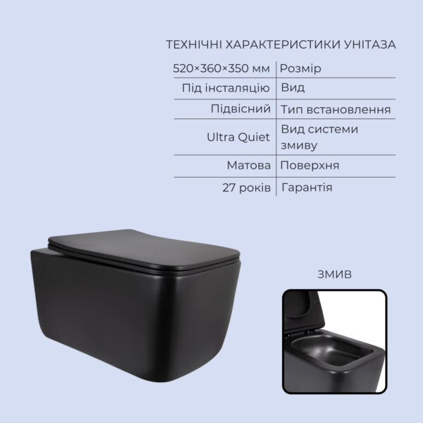 Готове рішення Qtap для ванної кімнати: підвісний унітаз Gemini Ultra Quiet 520x360x350 + комплект інсталяції Standard (кругла